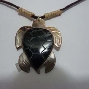 Turtle  Shape Mother of Pearl   Pendant  Carved Necklace ADJUSTABLE